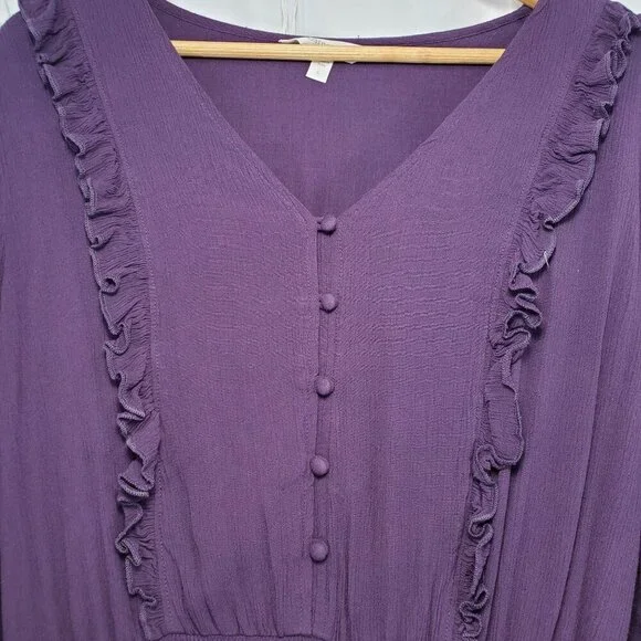 Garnet Hill Women's Purple Midi Dress V-Neck Ruffle Smocked Waist L (A-2) - Picture 4 of 11